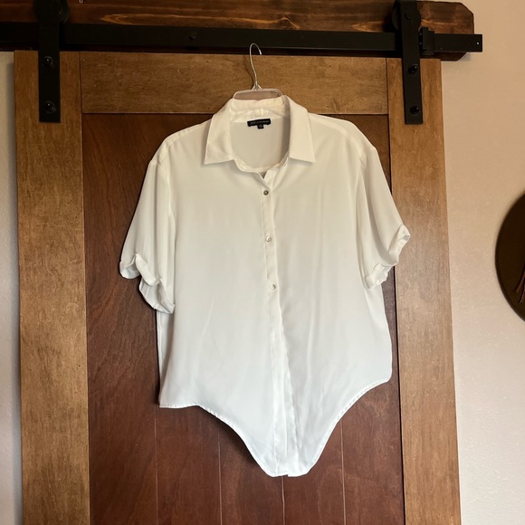 White Sheen Button Up Crop Top! - Picture 2 of 5